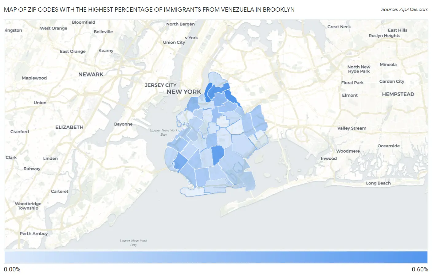 Zip Codes with the Highest Percentage of Immigrants from Venezuela in Brooklyn Map