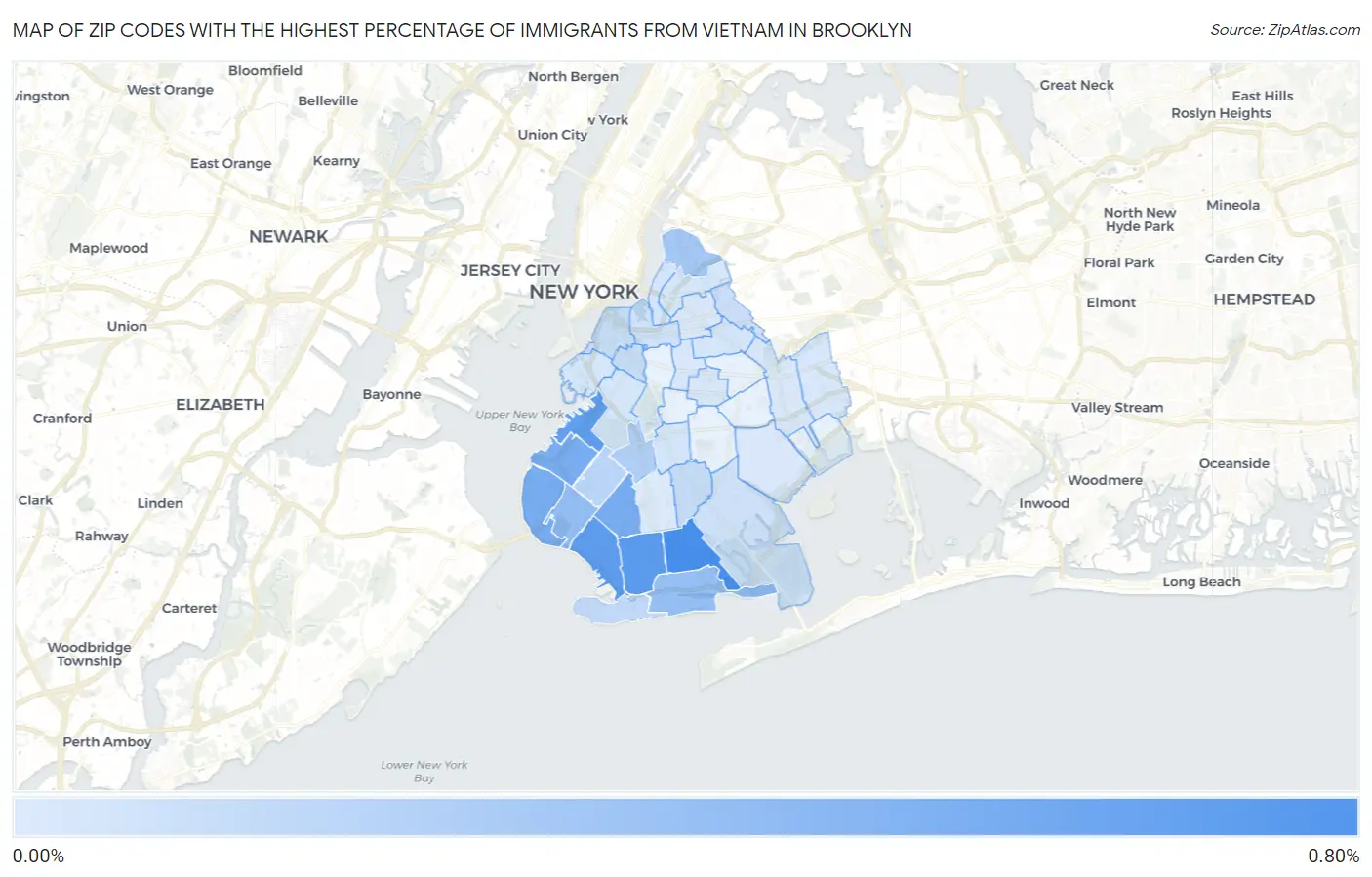 Zip Codes with the Highest Percentage of Immigrants from Vietnam in Brooklyn Map