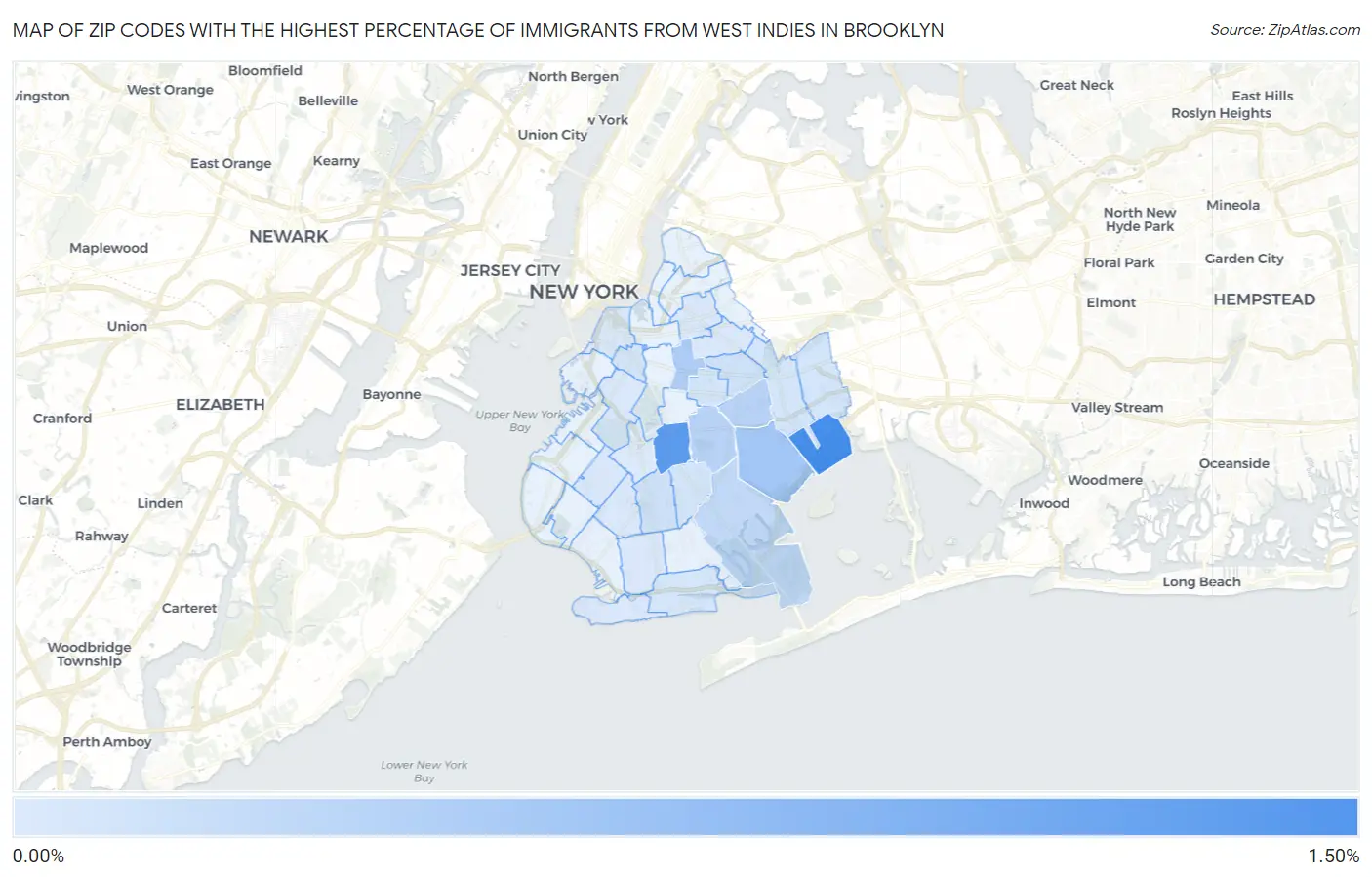 Zip Codes with the Highest Percentage of Immigrants from West Indies in Brooklyn Map