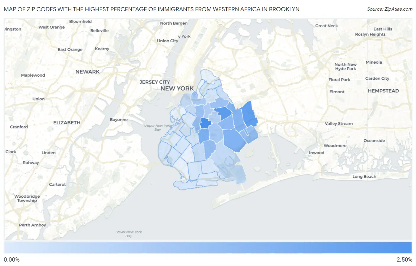 Zip Codes with the Highest Percentage of Immigrants from Western Africa in Brooklyn Map