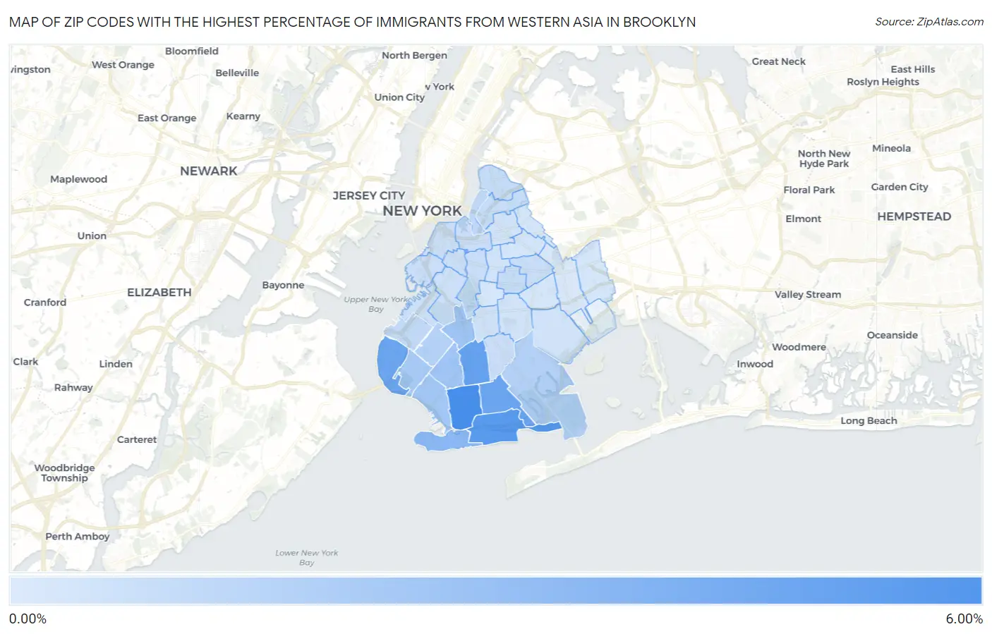 Zip Codes with the Highest Percentage of Immigrants from Western Asia in Brooklyn Map