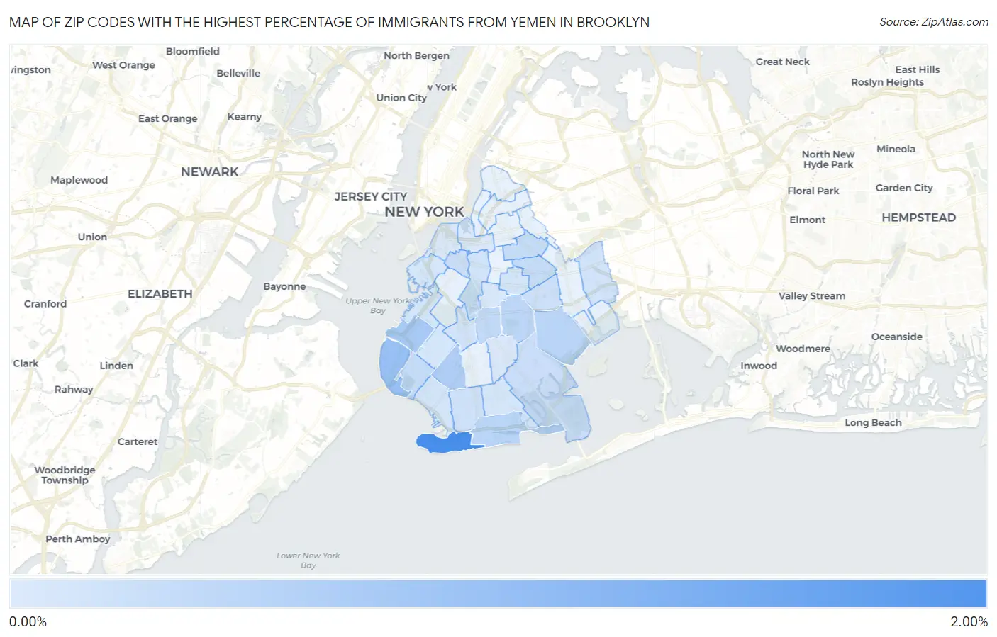 Zip Codes with the Highest Percentage of Immigrants from Yemen in Brooklyn Map