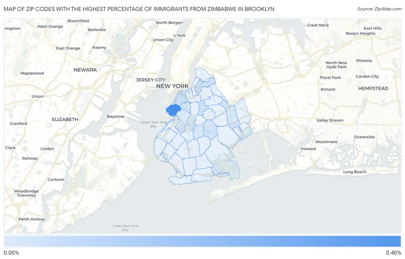 Zip Codes with the Highest Percentage of Immigrants from Zimbabwe in Brooklyn Map
