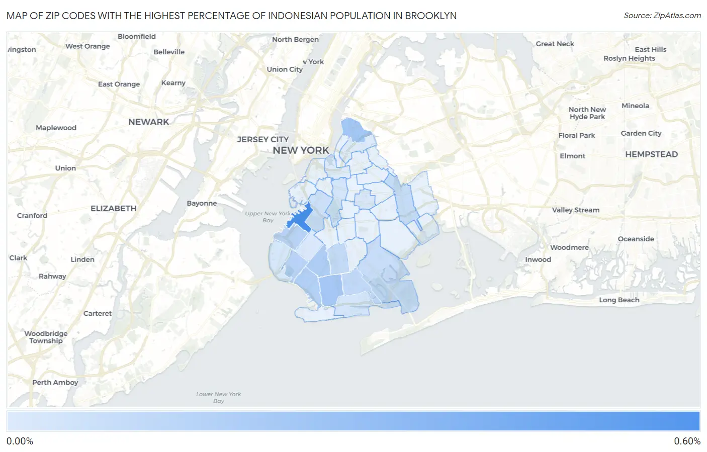 Zip Codes with the Highest Percentage of Indonesian Population in Brooklyn Map