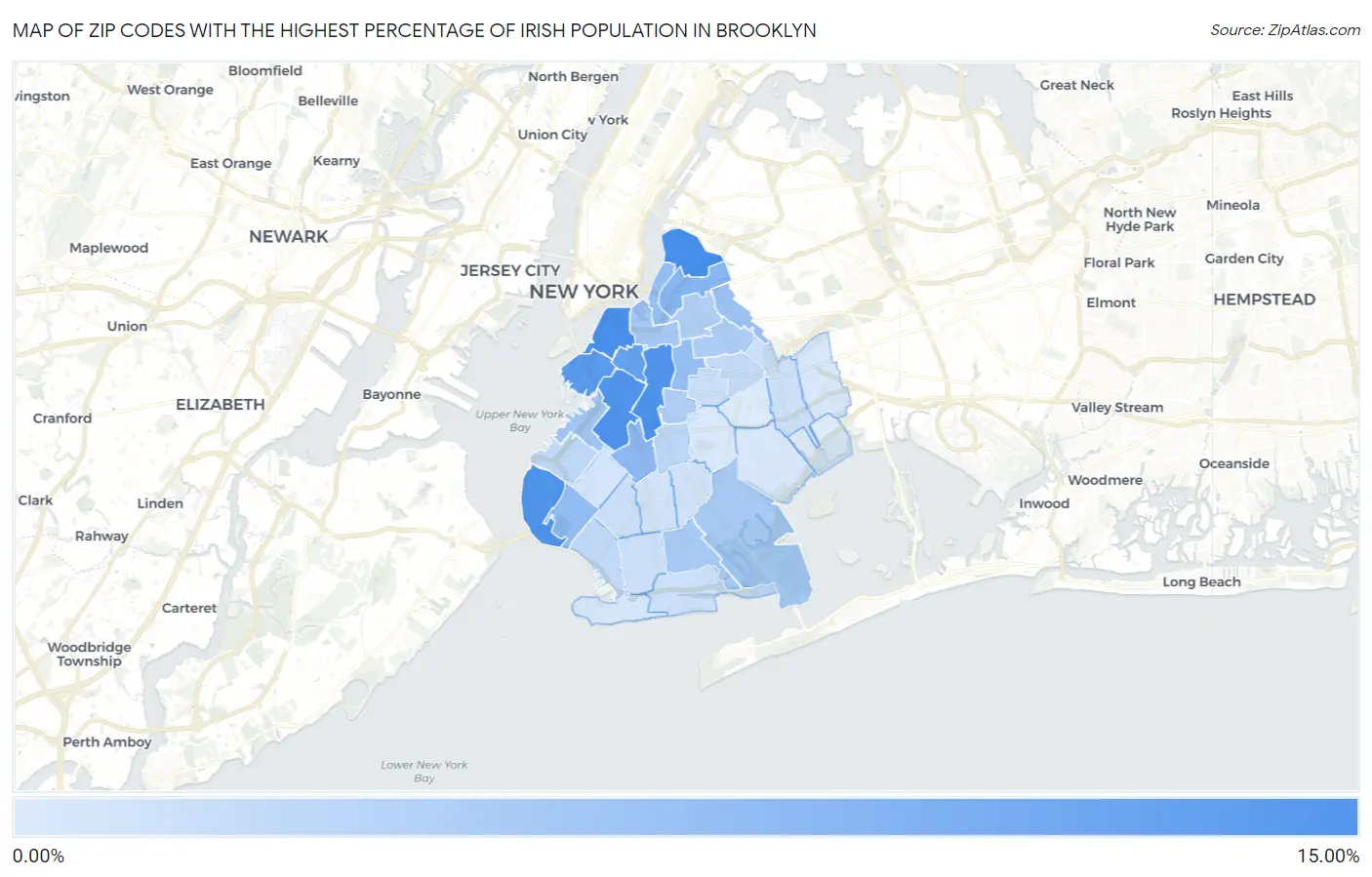 Zip Codes with the Highest Percentage of Irish Population in Brooklyn Map