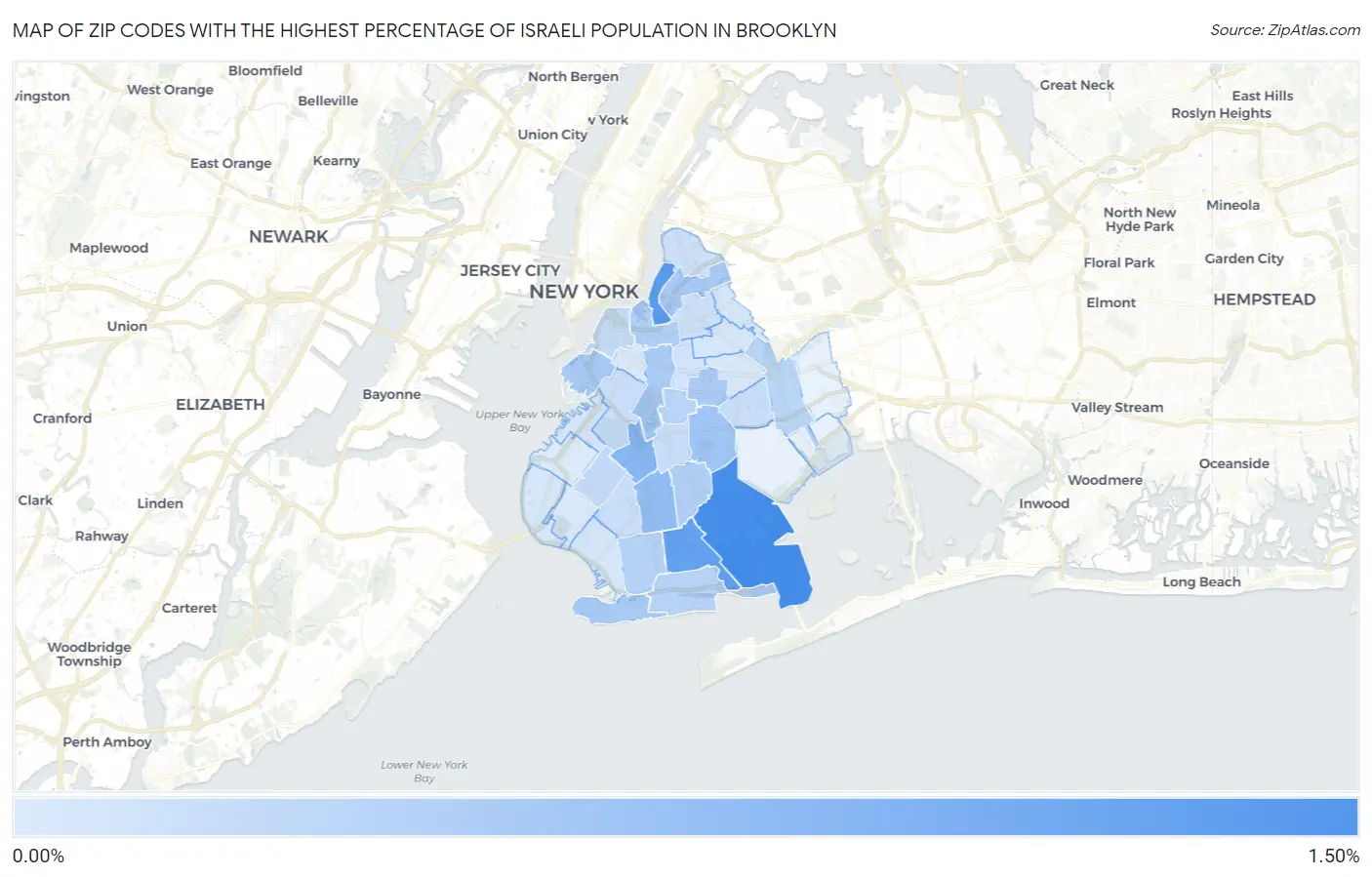 Zip Codes with the Highest Percentage of Israeli Population in Brooklyn Map