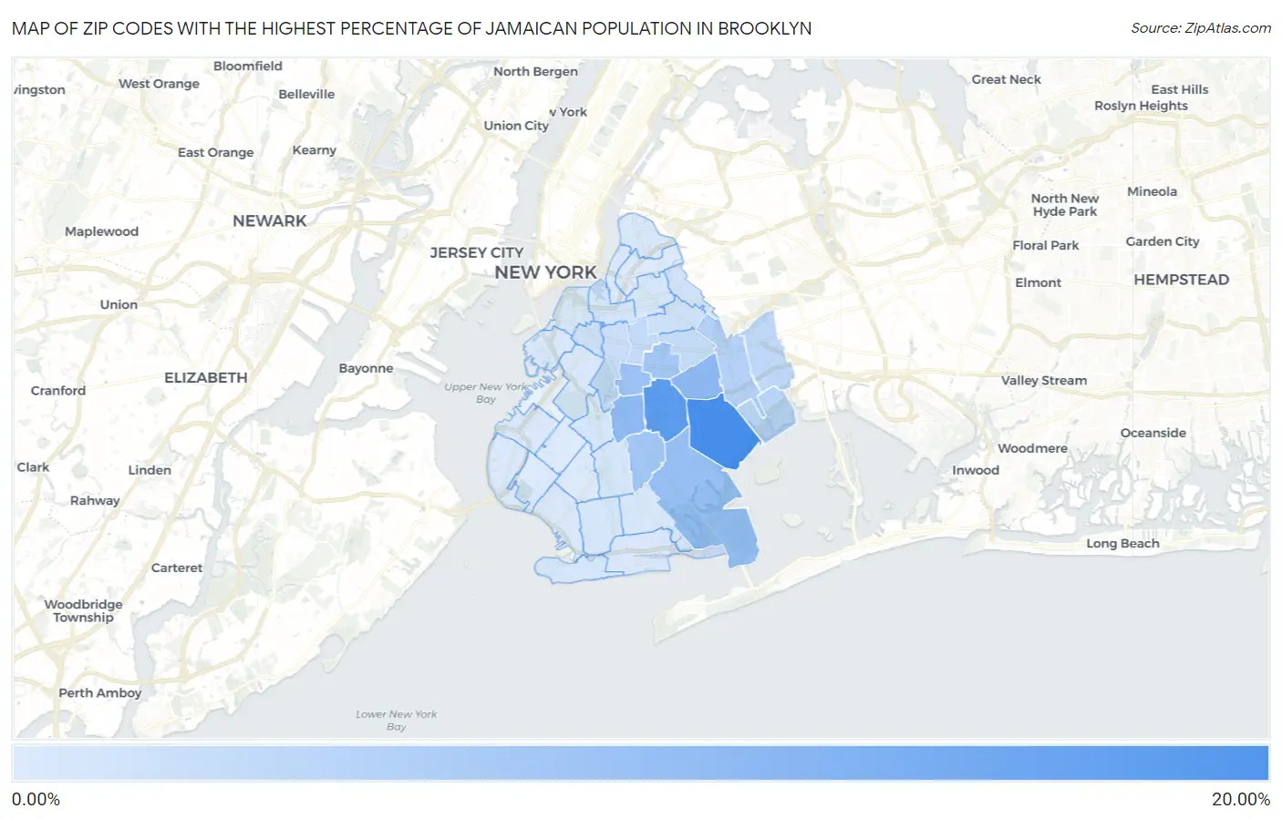 Zip Codes with the Highest Percentage of Jamaican Population in Brooklyn Map