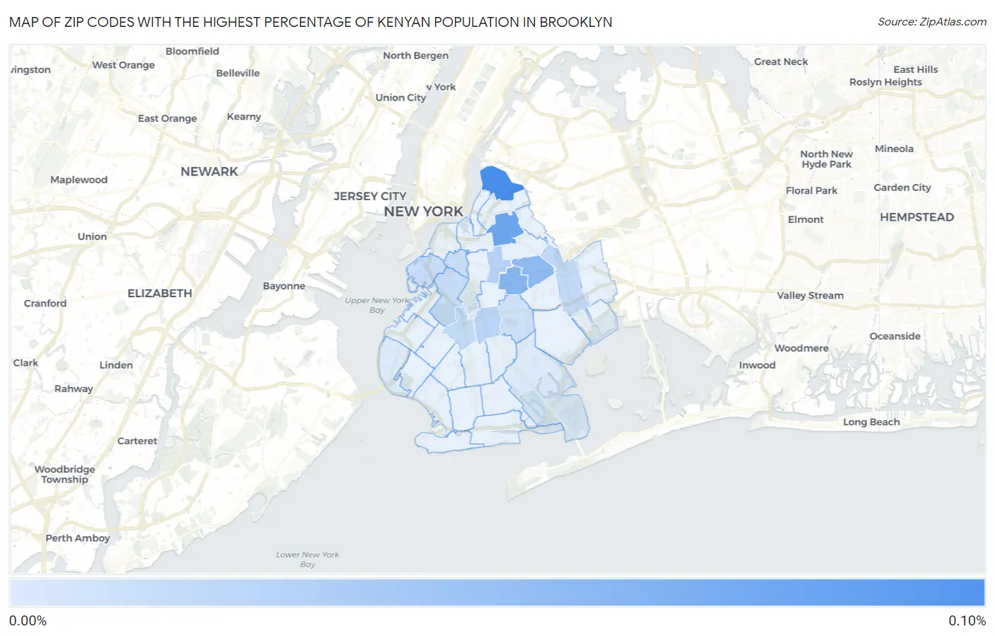 Zip Codes with the Highest Percentage of Kenyan Population in Brooklyn Map