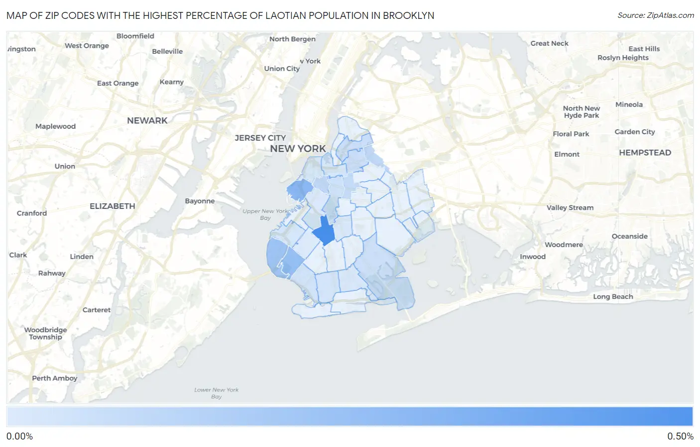 Zip Codes with the Highest Percentage of Laotian Population in Brooklyn Map
