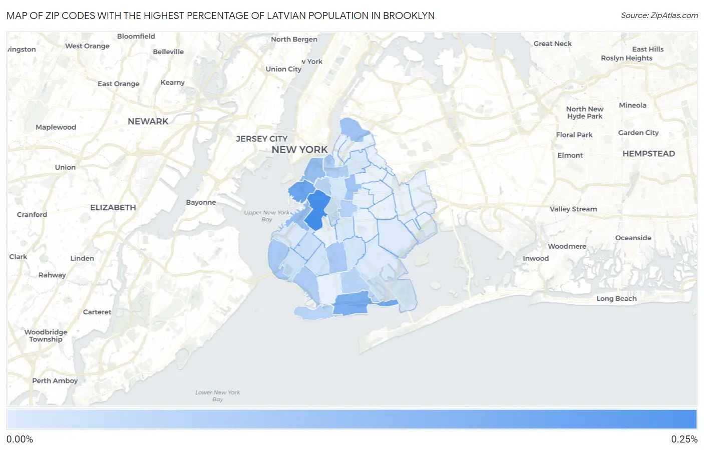 Zip Codes with the Highest Percentage of Latvian Population in Brooklyn Map
