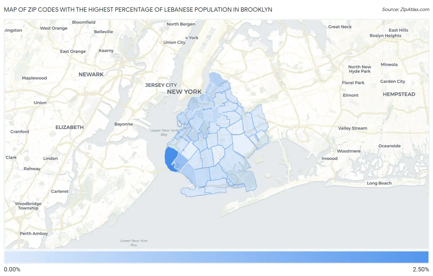 Zip Codes with the Highest Percentage of Lebanese Population in Brooklyn Map