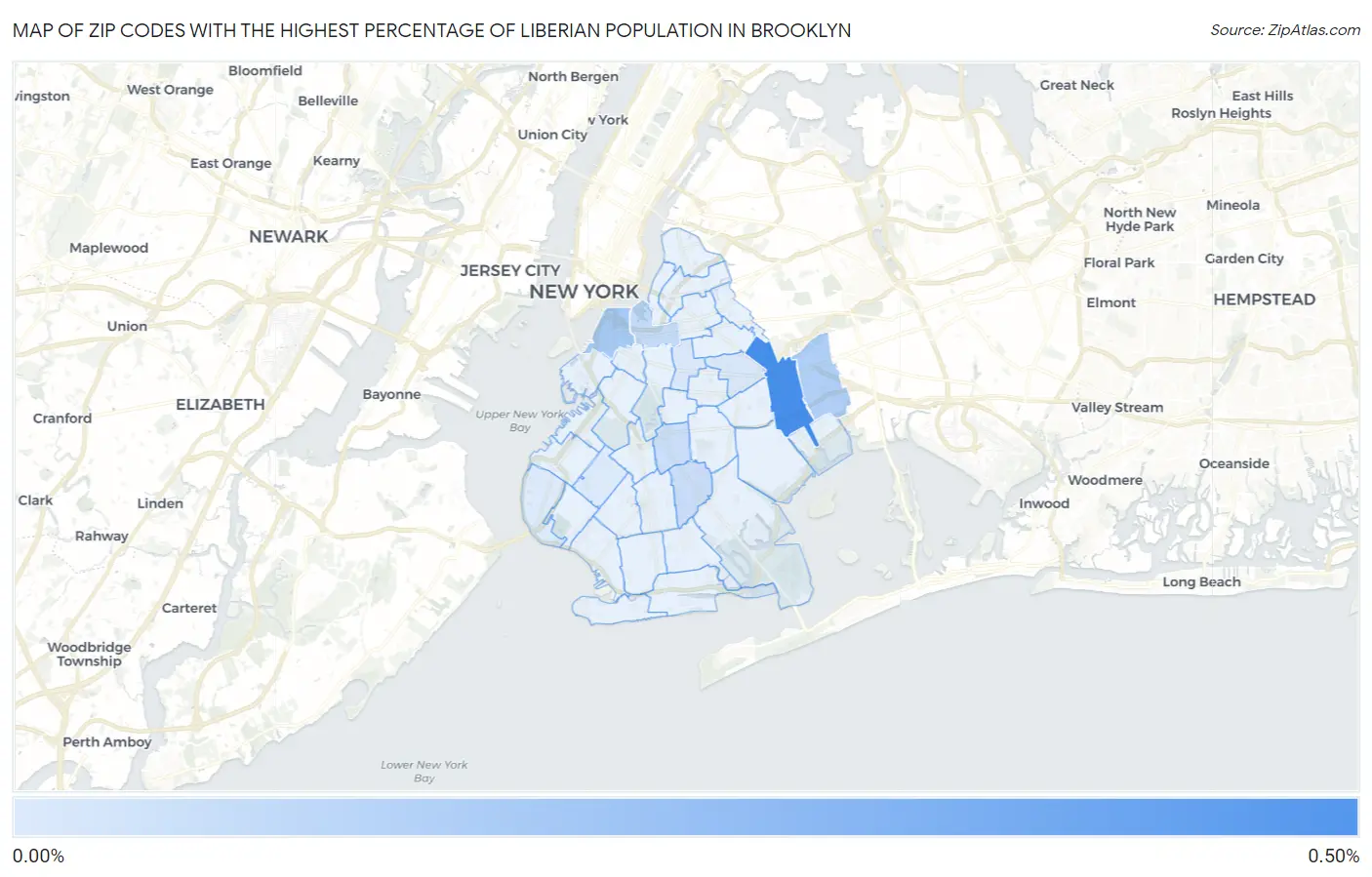 Zip Codes with the Highest Percentage of Liberian Population in Brooklyn Map
