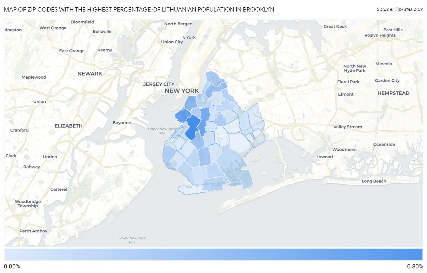 Zip Codes with the Highest Percentage of Lithuanian Population in Brooklyn Map