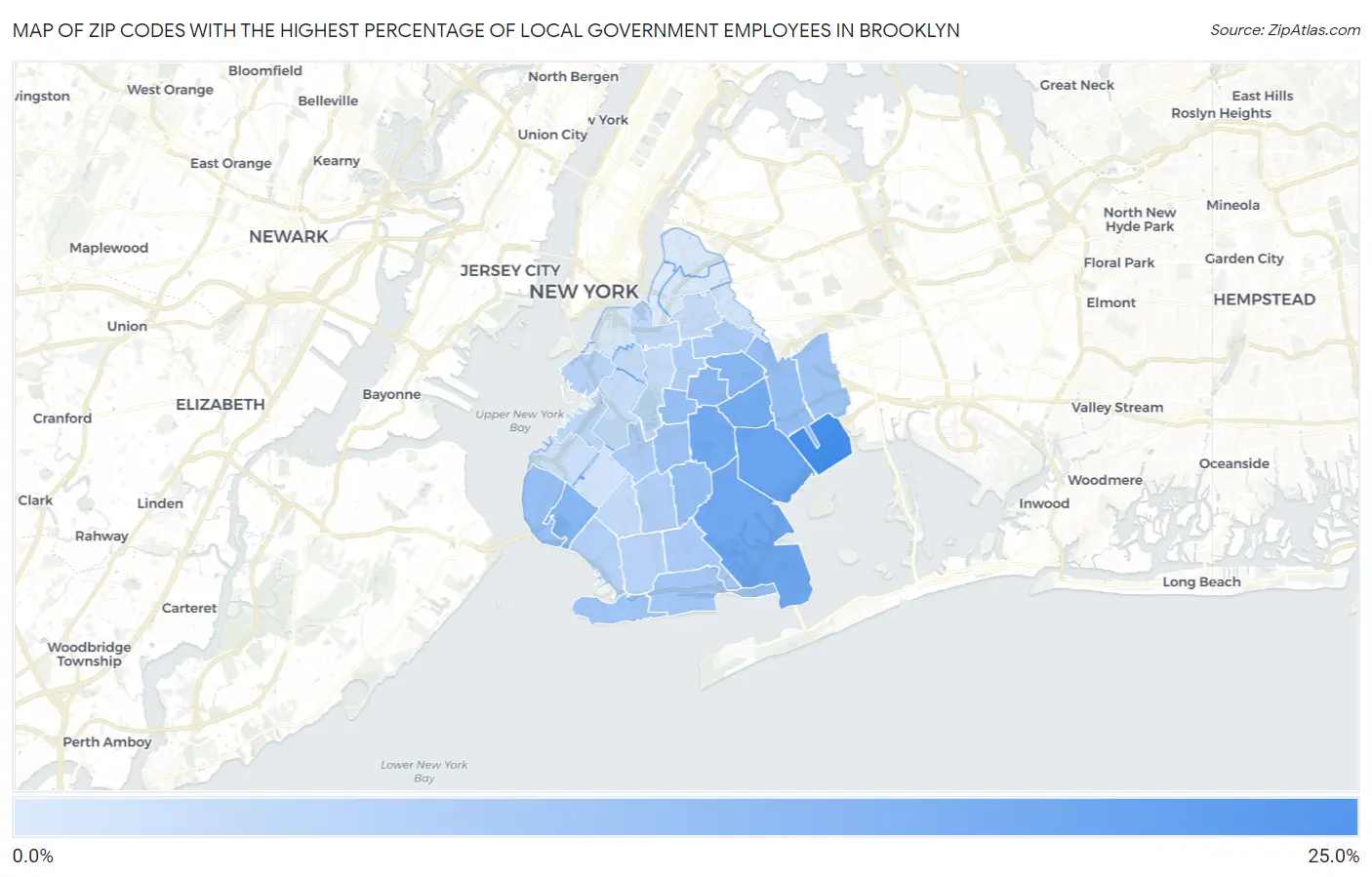 Zip Codes with the Highest Percentage of Local Government Employees in Brooklyn Map