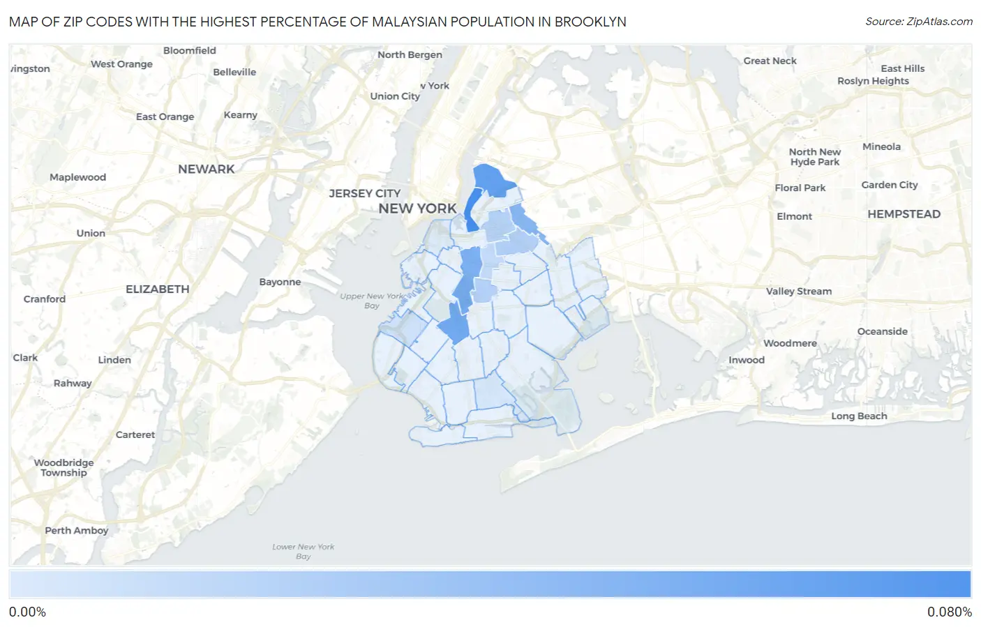Zip Codes with the Highest Percentage of Malaysian Population in Brooklyn Map
