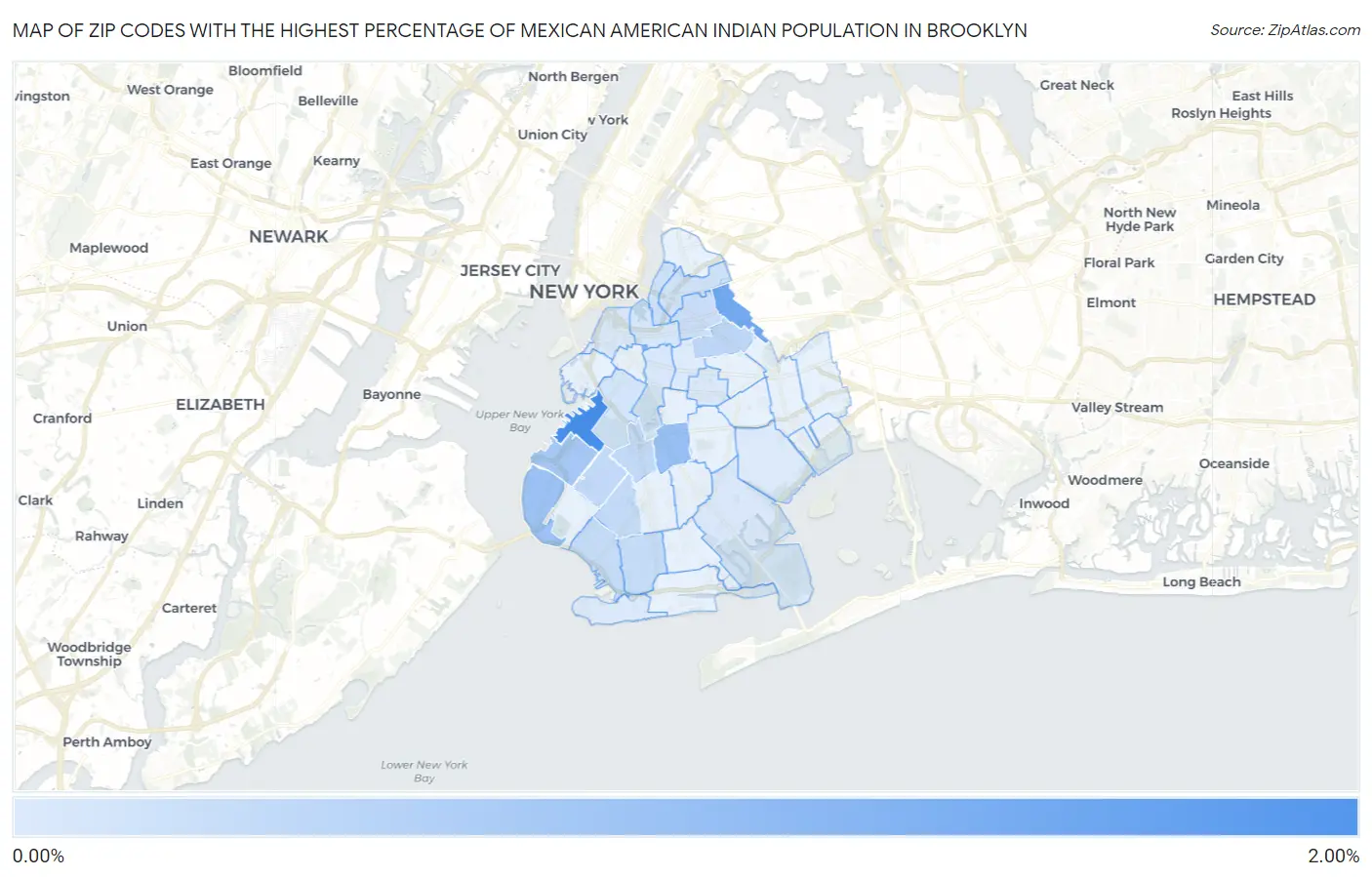 Zip Codes with the Highest Percentage of Mexican American Indian Population in Brooklyn Map