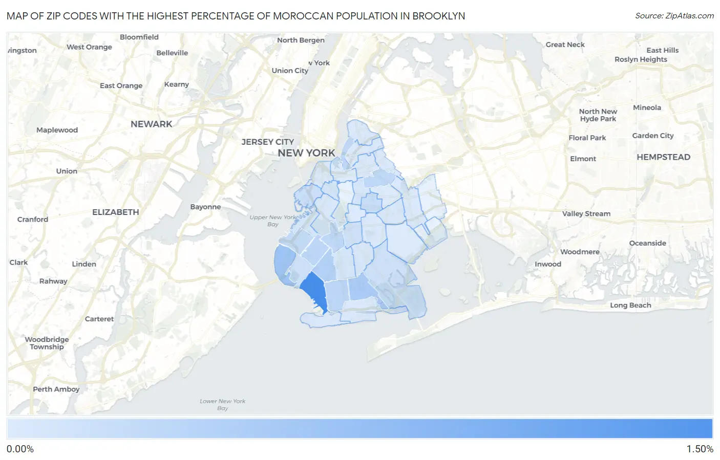 Zip Codes with the Highest Percentage of Moroccan Population in Brooklyn Map