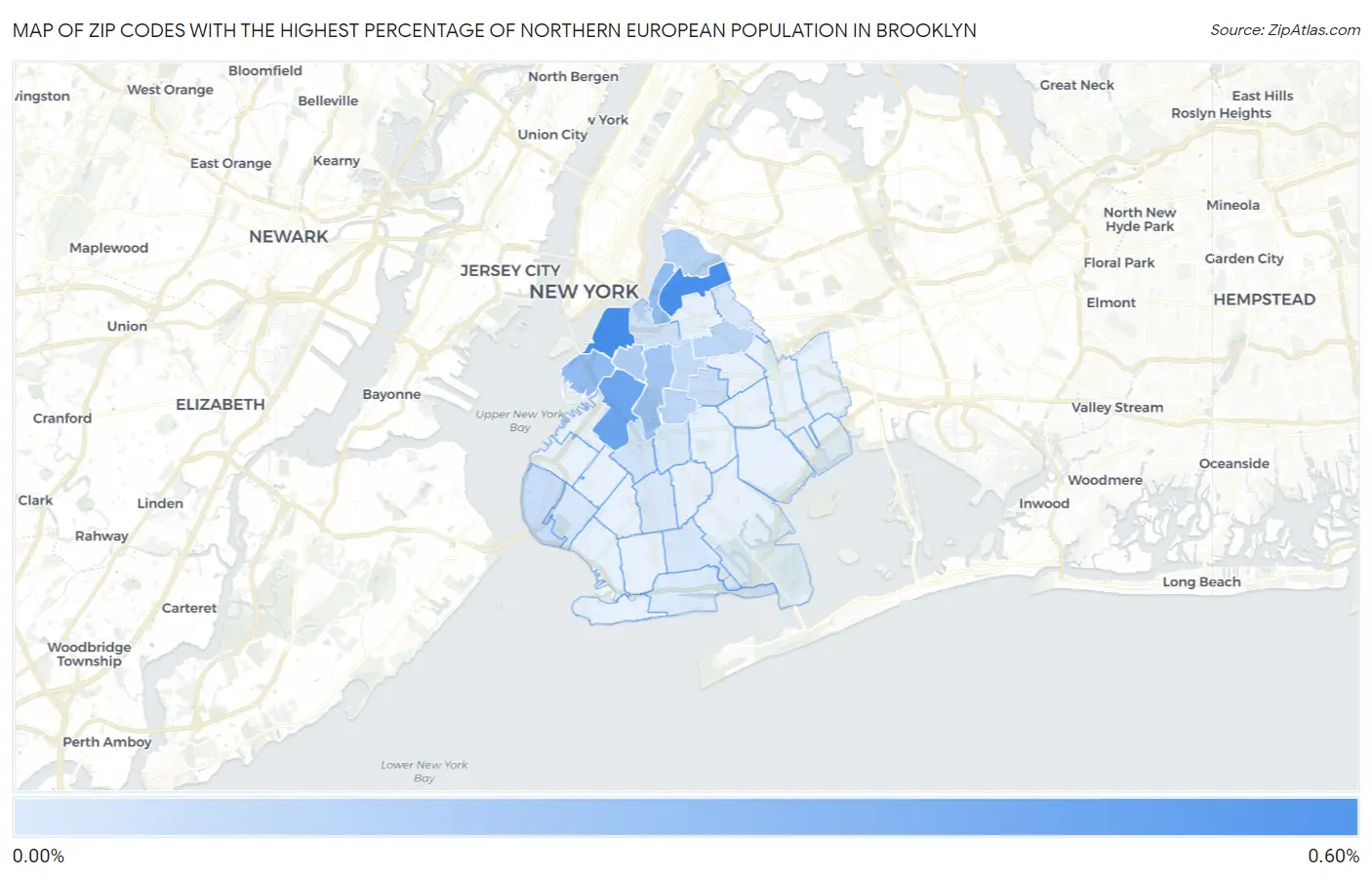 Zip Codes with the Highest Percentage of Northern European Population in Brooklyn Map