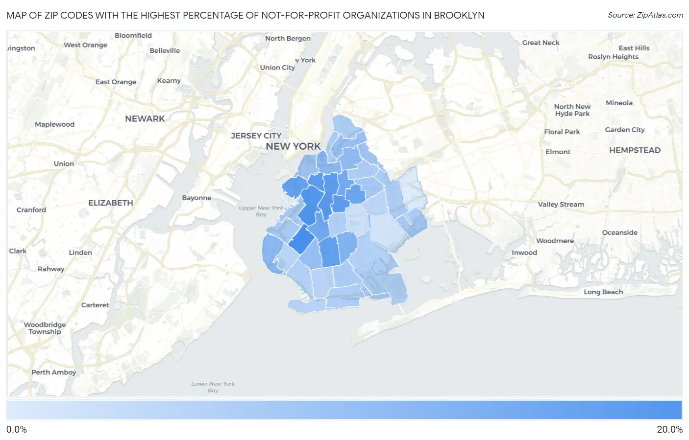 Zip Codes with the Highest Percentage of Not-for-profit Organizations in Brooklyn Map