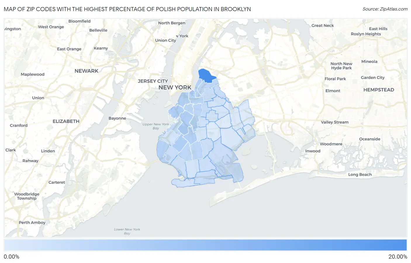 Zip Codes with the Highest Percentage of Polish Population in Brooklyn Map