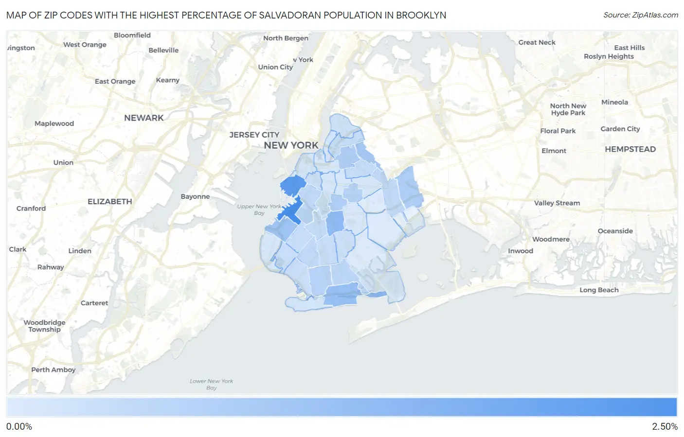 Zip Codes with the Highest Percentage of Salvadoran Population in Brooklyn Map