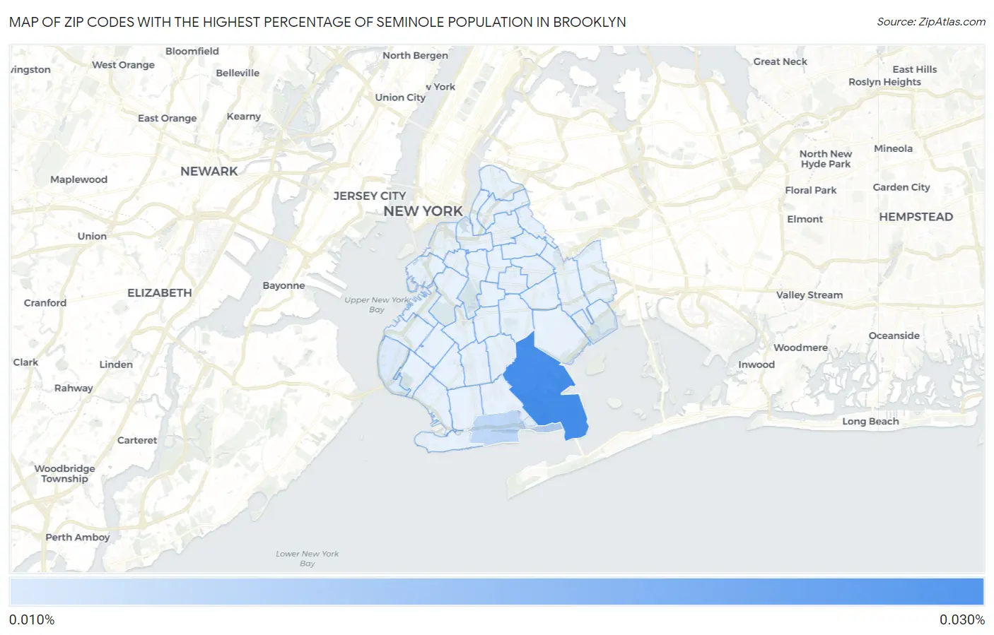 Zip Codes with the Highest Percentage of Seminole Population in Brooklyn Map