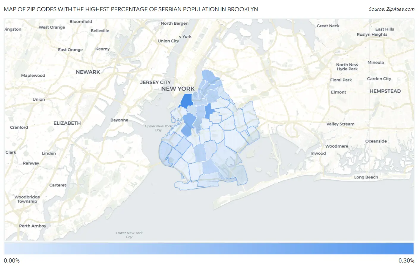 Zip Codes with the Highest Percentage of Serbian Population in Brooklyn Map
