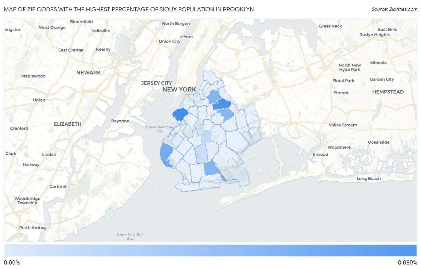 Zip Codes with the Highest Percentage of Sioux Population in Brooklyn Map