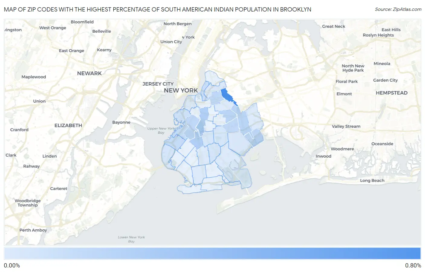 Zip Codes with the Highest Percentage of South American Indian Population in Brooklyn Map