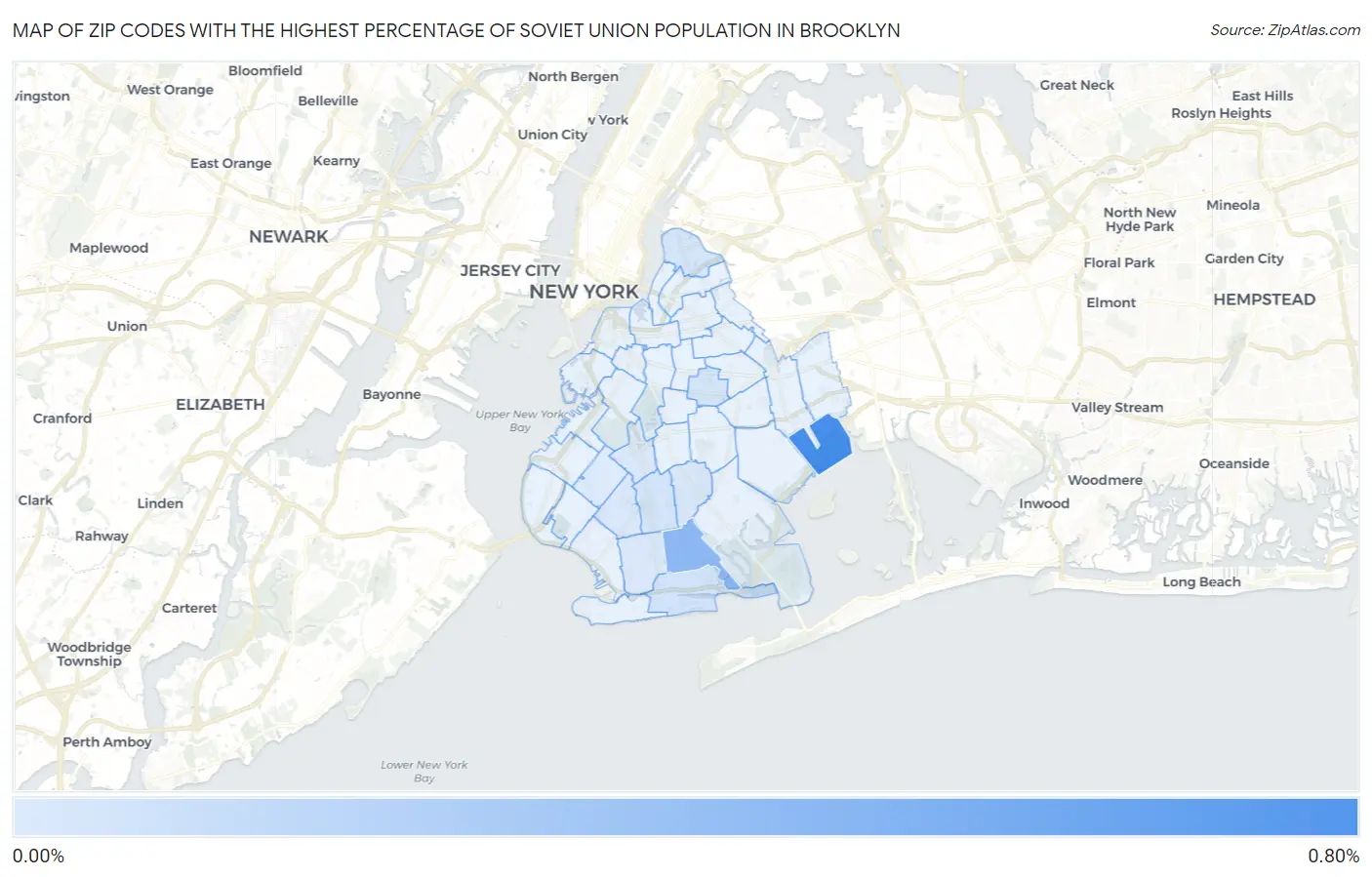 Zip Codes with the Highest Percentage of Soviet Union Population in Brooklyn Map