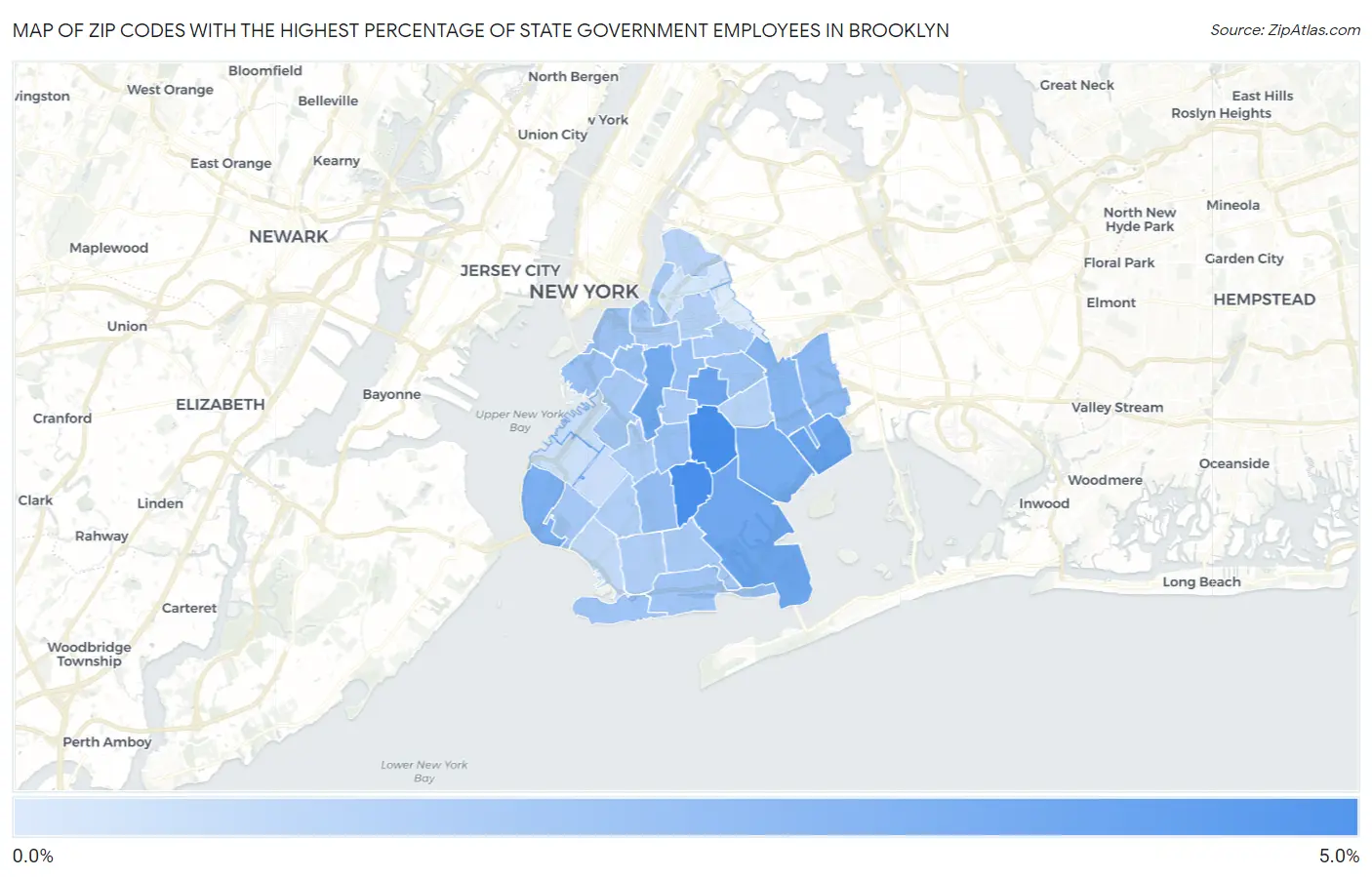 Zip Codes with the Highest Percentage of State Government Employees in Brooklyn Map