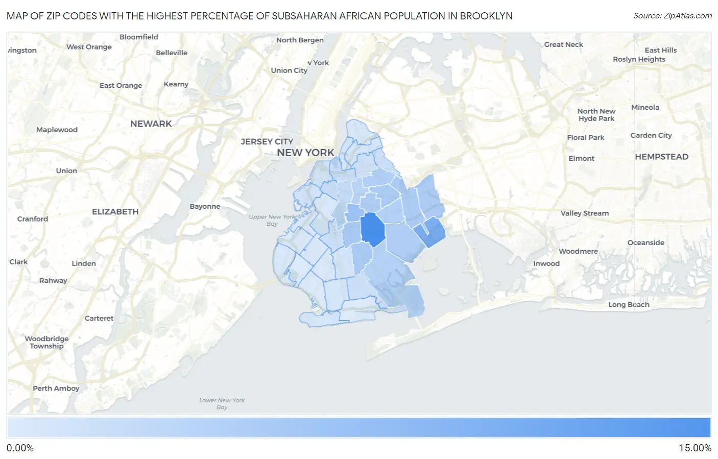 Zip Codes with the Highest Percentage of Subsaharan African Population in Brooklyn Map