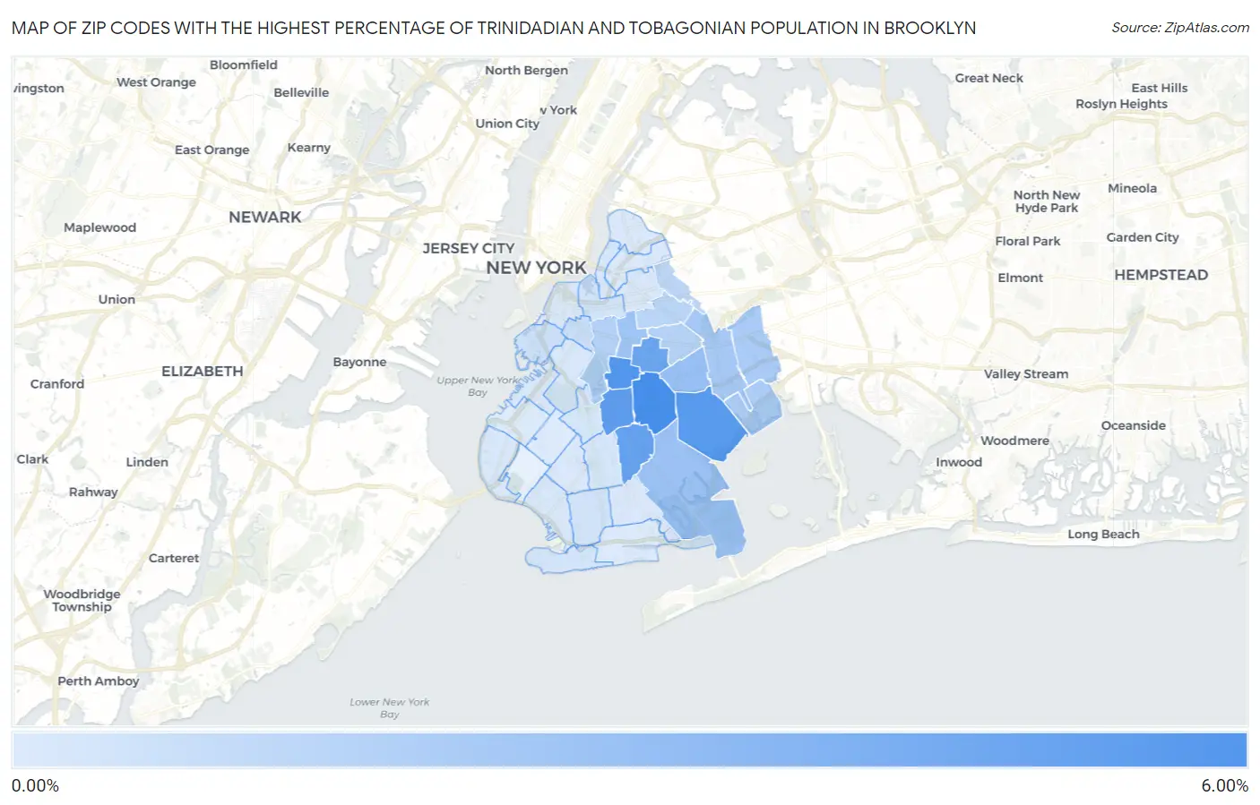 Zip Codes with the Highest Percentage of Trinidadian and Tobagonian Population in Brooklyn Map
