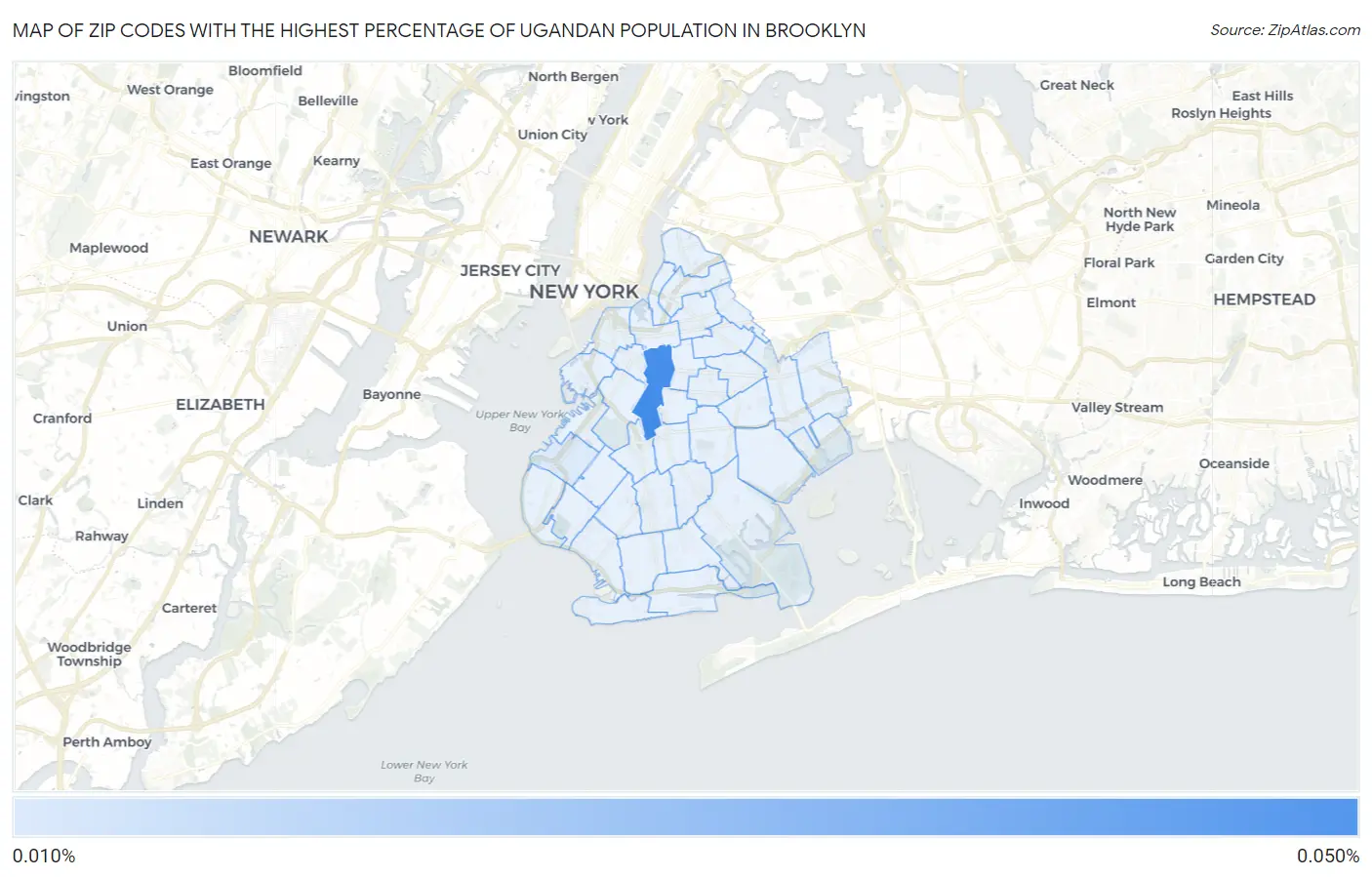 Zip Codes with the Highest Percentage of Ugandan Population in Brooklyn Map