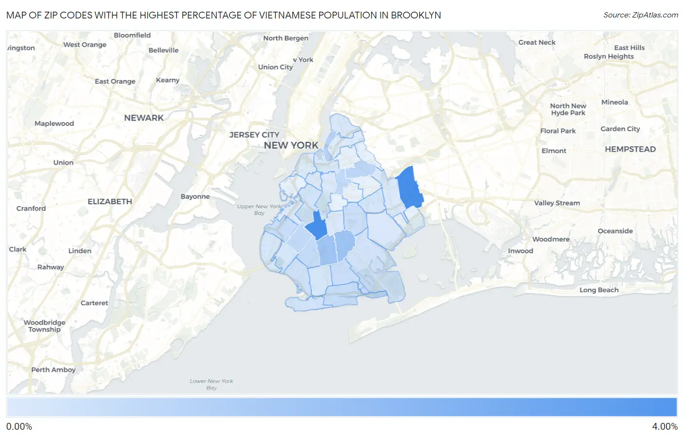 Zip Codes with the Highest Percentage of Vietnamese Population in Brooklyn Map