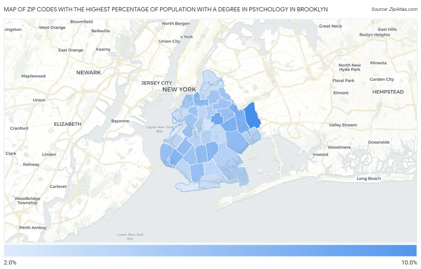 Zip Codes with the Highest Percentage of Population with a Degree in Psychology in Brooklyn Map