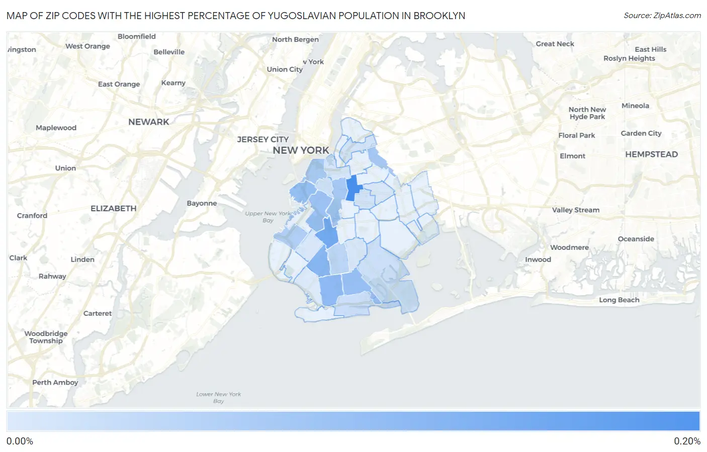 Zip Codes with the Highest Percentage of Yugoslavian Population in Brooklyn Map