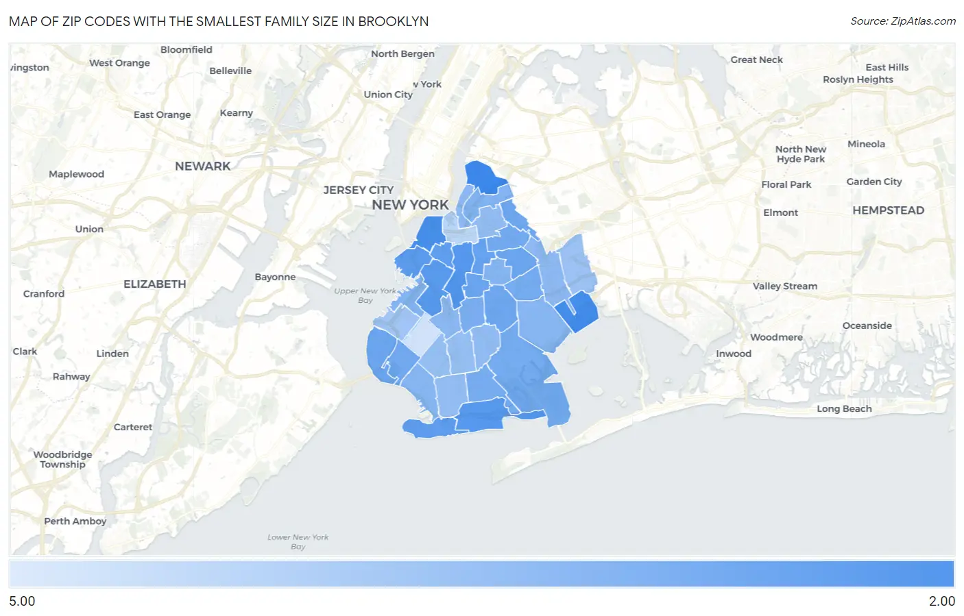 Zip Codes with the Smallest Family Size in Brooklyn Map