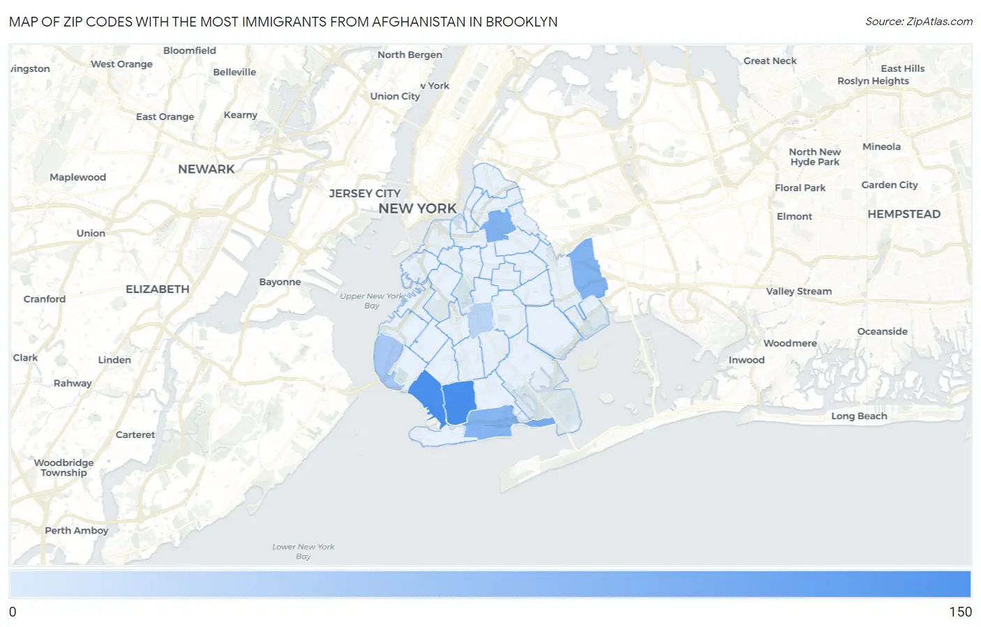Zip Codes with the Most Immigrants from Afghanistan in Brooklyn Map