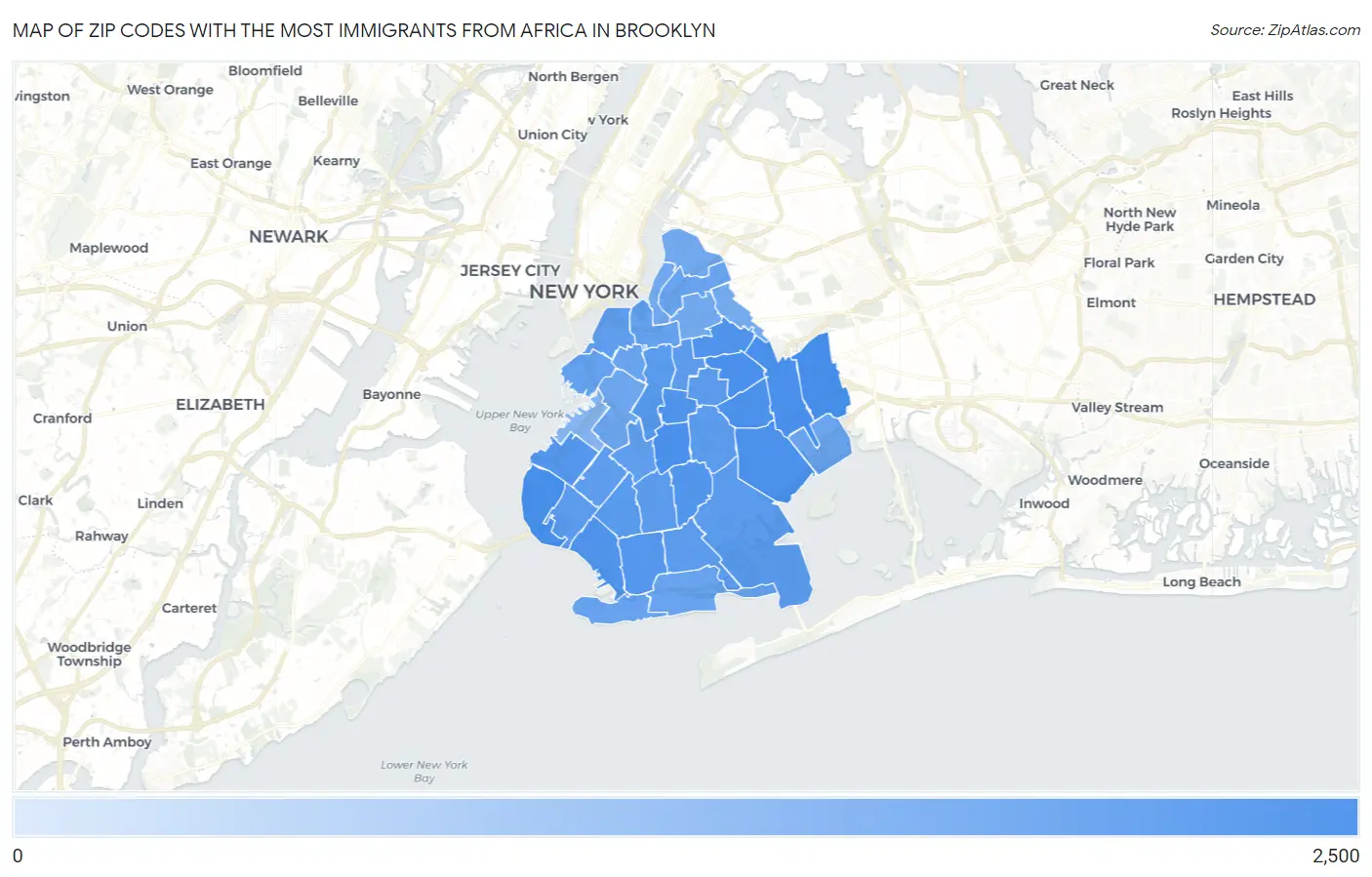 Zip Codes with the Most Immigrants from Africa in Brooklyn Map
