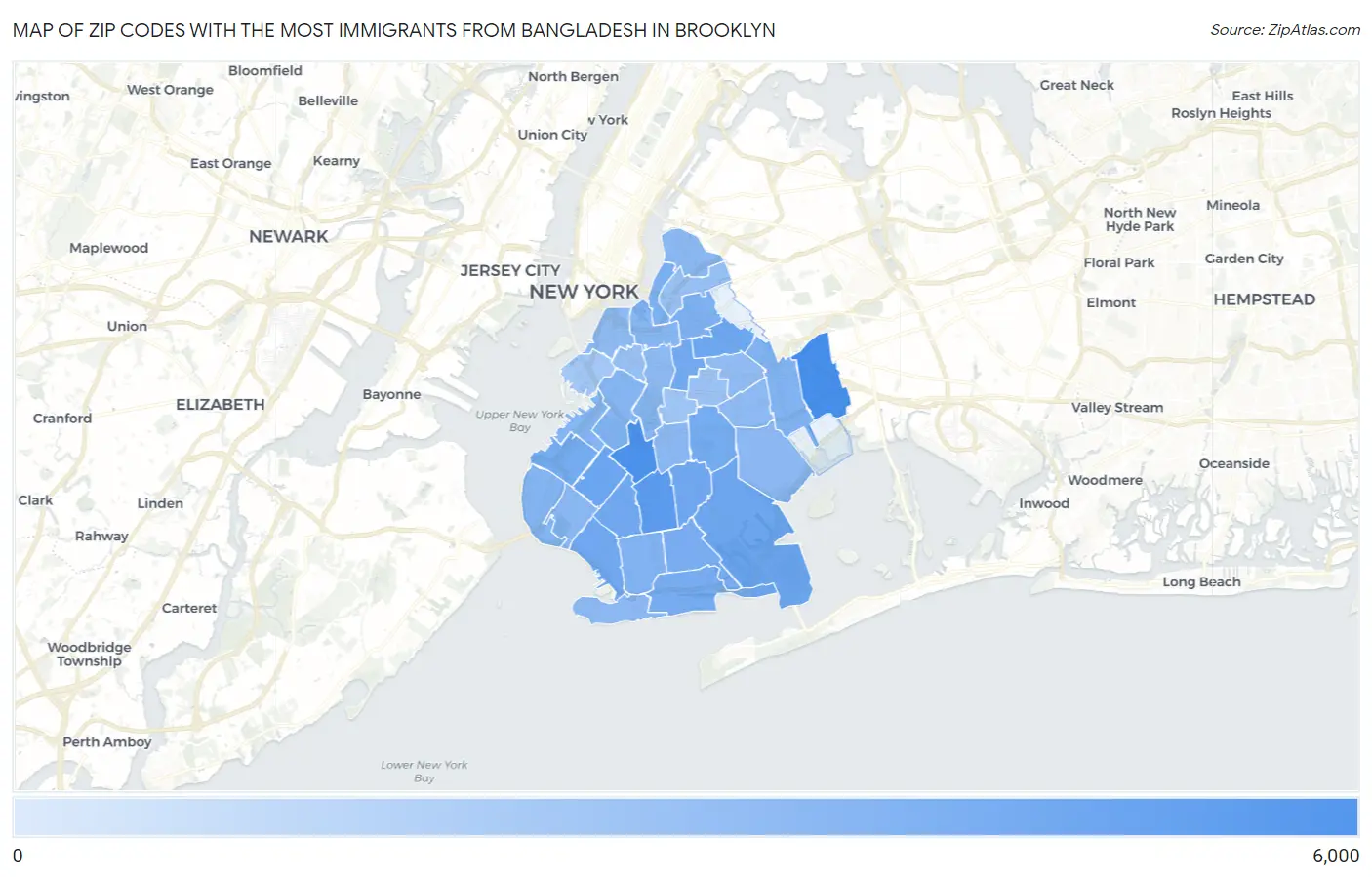Zip Codes with the Most Immigrants from Bangladesh in Brooklyn Map