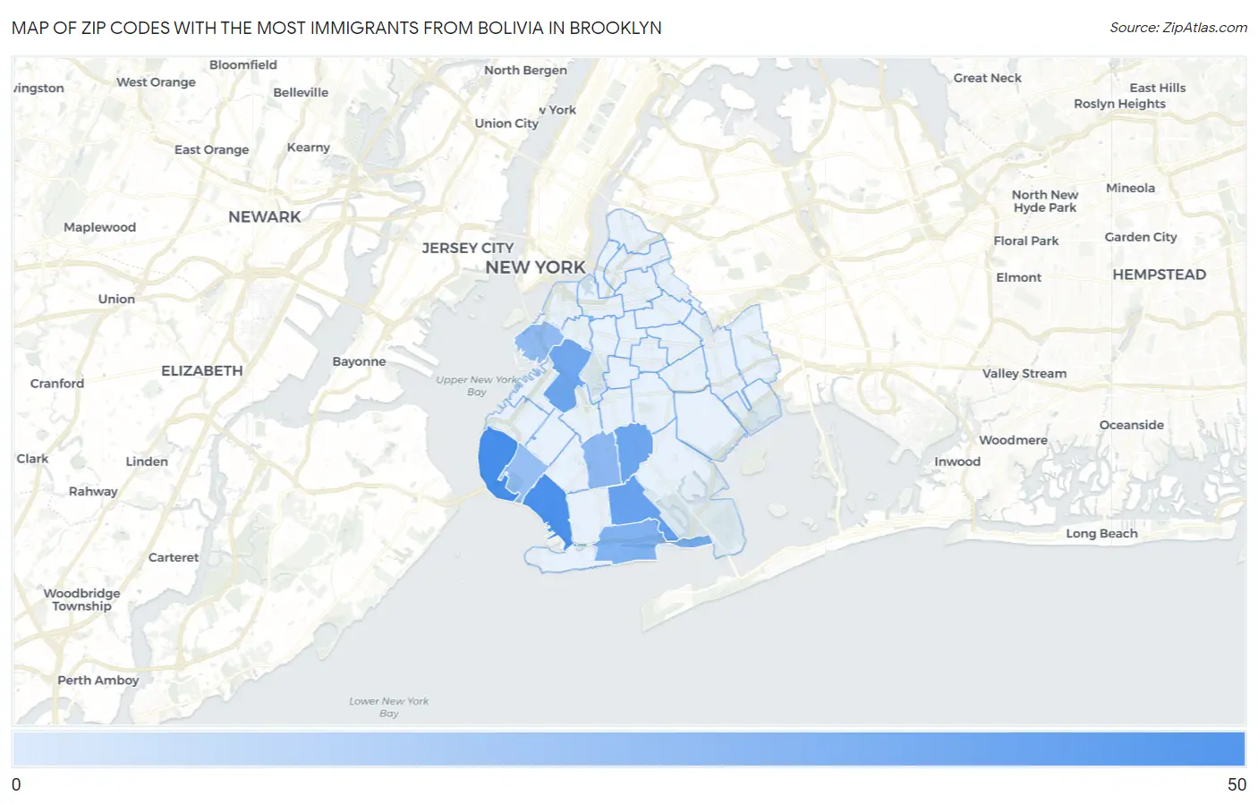Zip Codes with the Most Immigrants from Bolivia in Brooklyn Map
