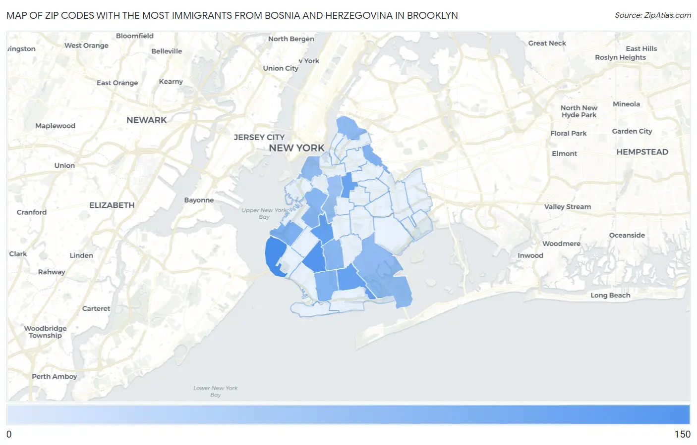 Zip Codes with the Most Immigrants from Bosnia and Herzegovina in Brooklyn Map