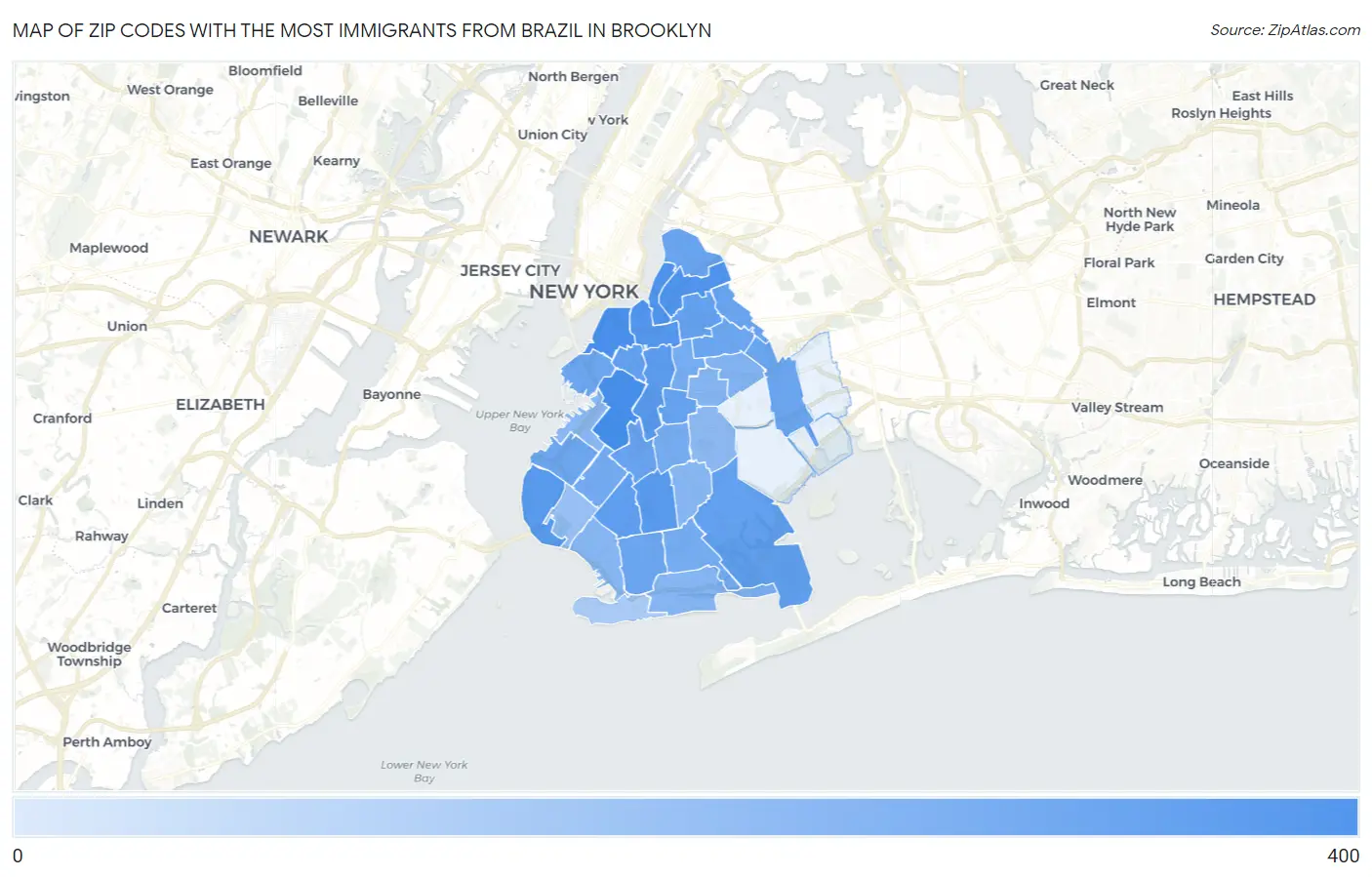 Zip Codes with the Most Immigrants from Brazil in Brooklyn Map