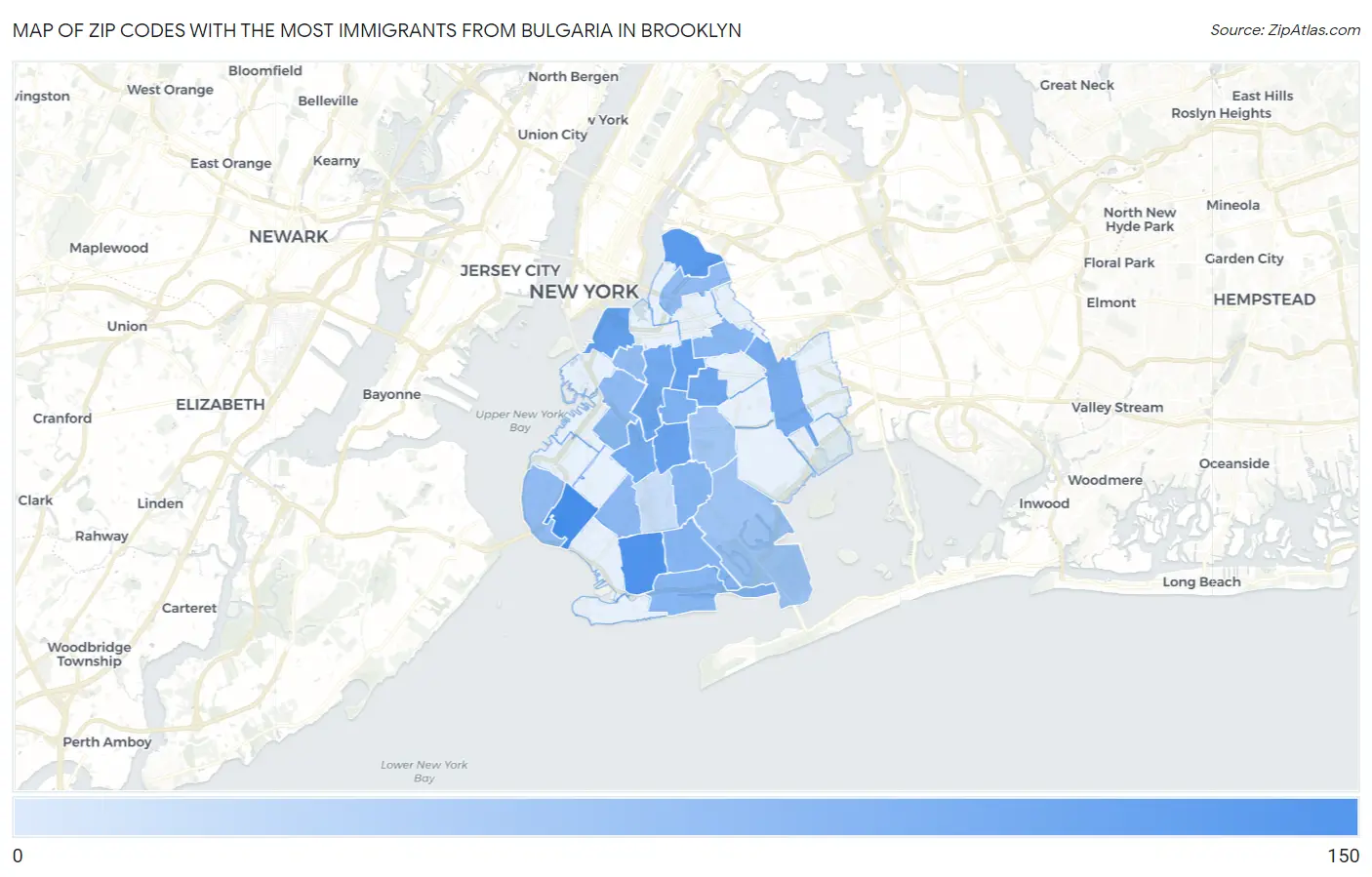 Zip Codes with the Most Immigrants from Bulgaria in Brooklyn Map