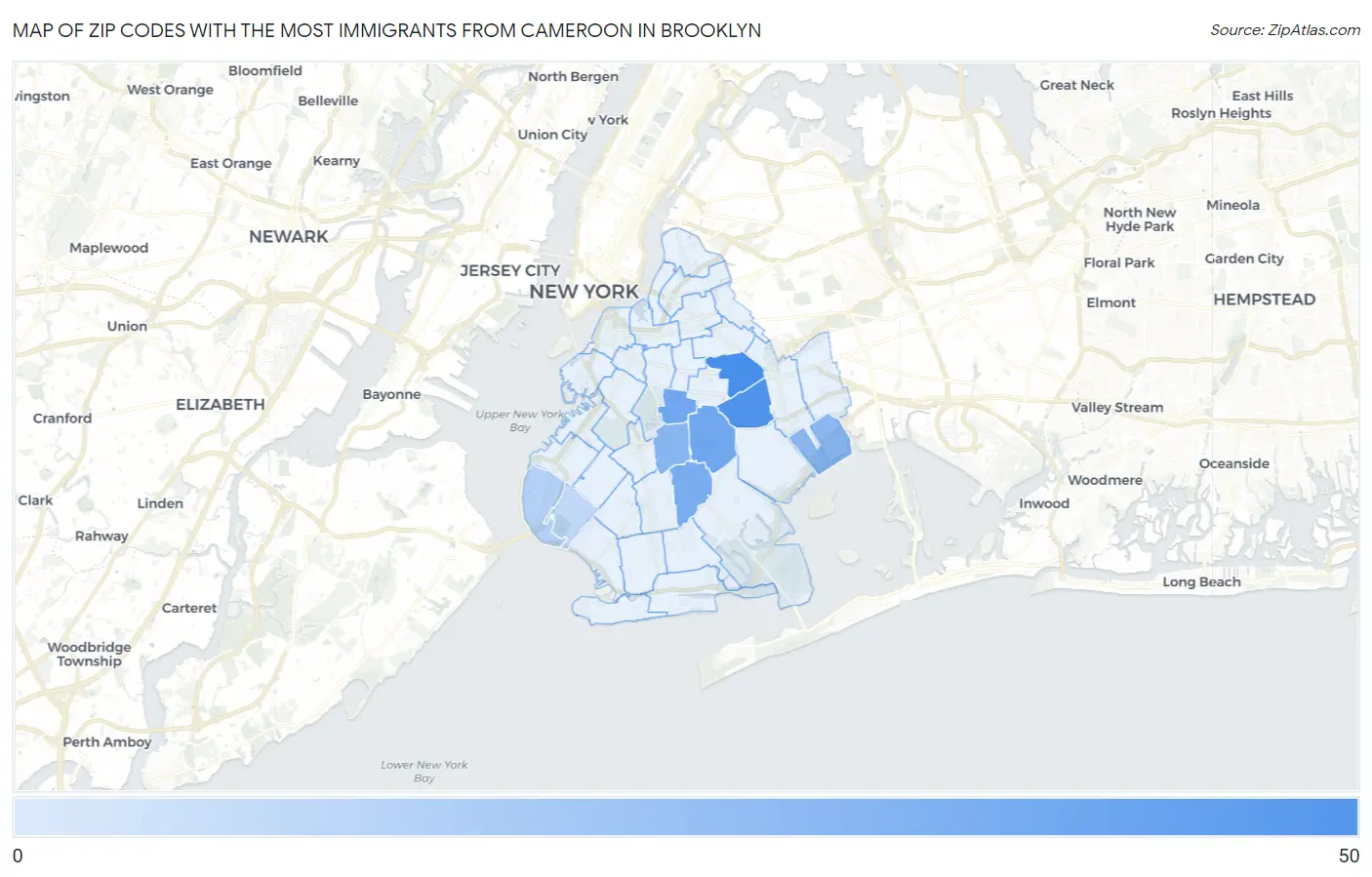Zip Codes with the Most Immigrants from Cameroon in Brooklyn Map