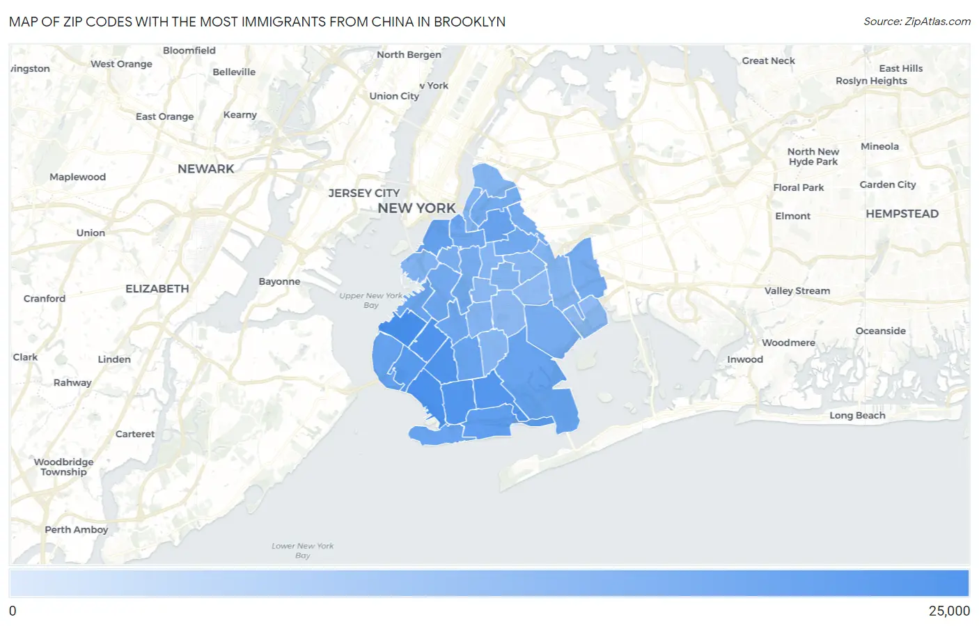 Zip Codes with the Most Immigrants from China in Brooklyn Map