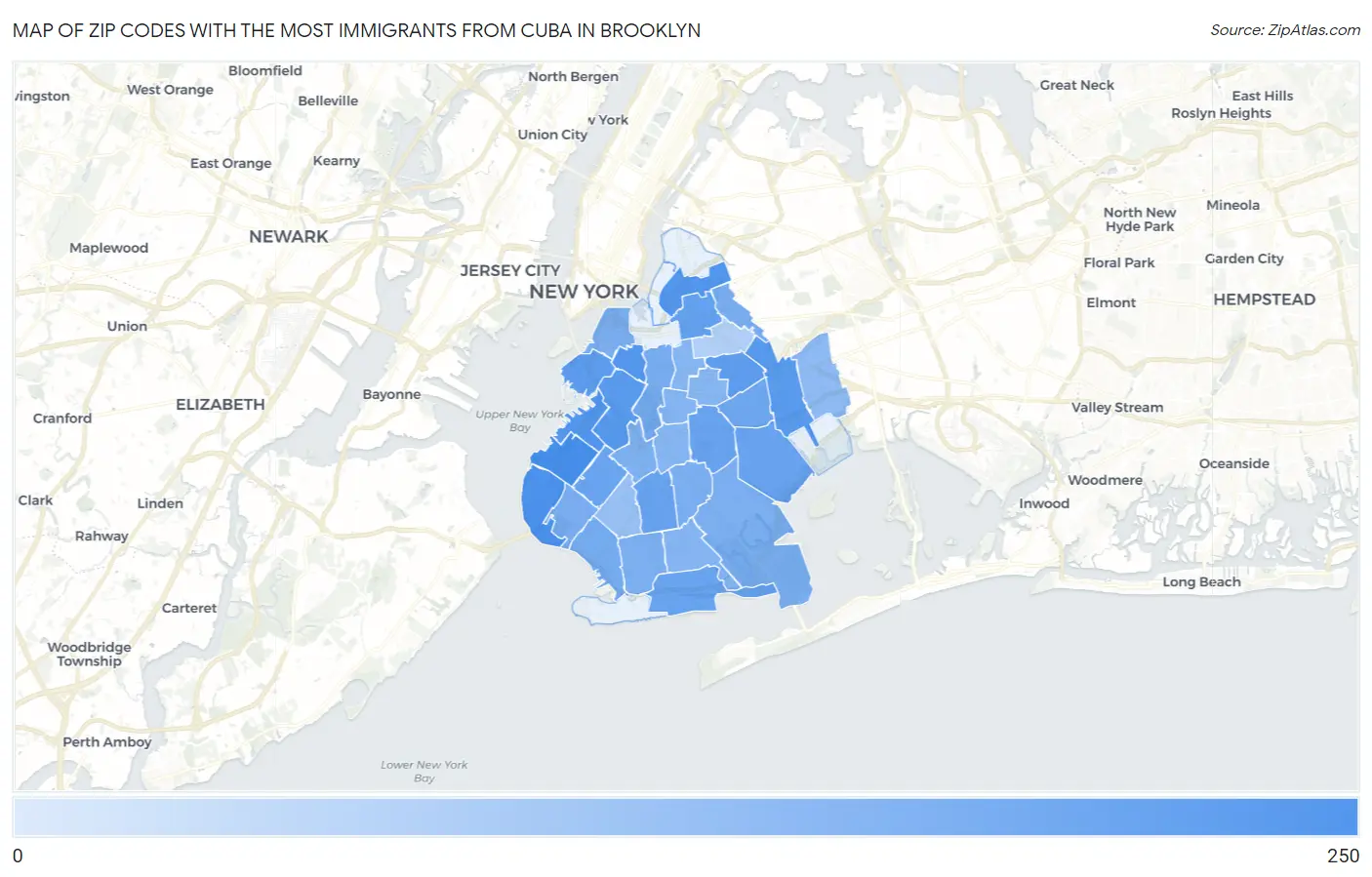 Zip Codes with the Most Immigrants from Cuba in Brooklyn Map