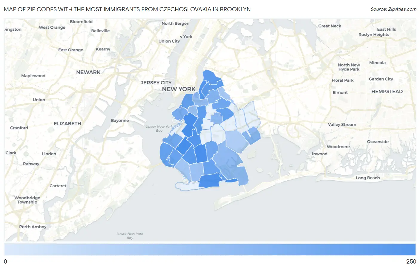 Zip Codes with the Most Immigrants from Czechoslovakia in Brooklyn Map