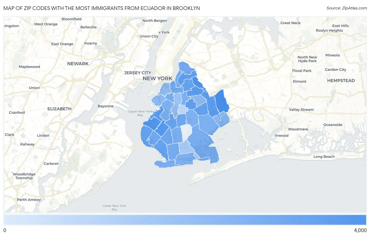 Zip Codes with the Most Immigrants from Ecuador in Brooklyn Map